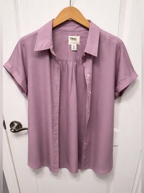 Tilley Mauve Tencel Lyocell Button Down Blouse XL Short Sleeve Lightweight Top